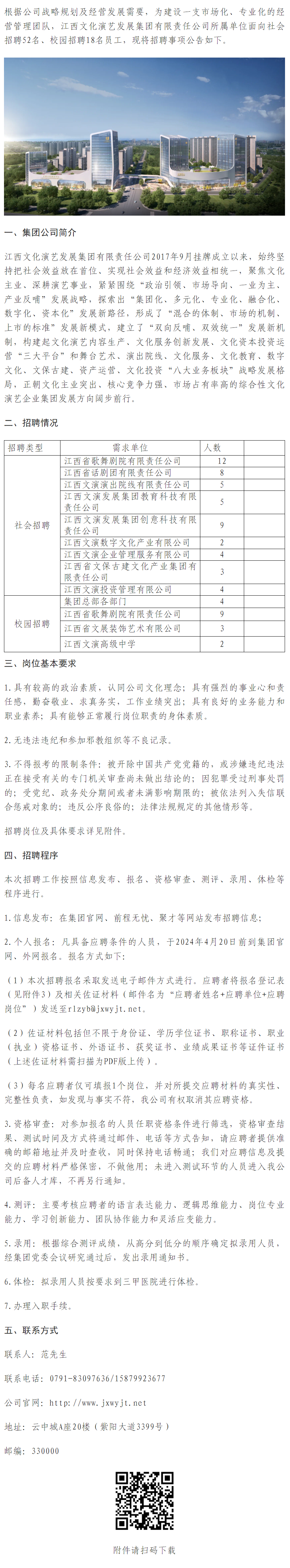 江西文化演艺发展集团有限责任公司春季岗位招聘公告 - 江西文演集团
